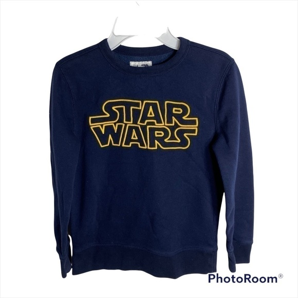Gap Star Wars Sweater Blue Gold Sz Medium 8 Kids Youth Disney Crewneck - Picture 1 of 4